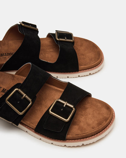 CORBAN Black Suede Men's Double Buckle Closure Footbed Sandal | Steve Madden