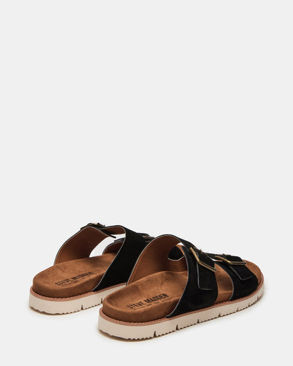 CORBAN Black Suede Men's Double Buckle Closure Footbed Sandal | Steve Madden
