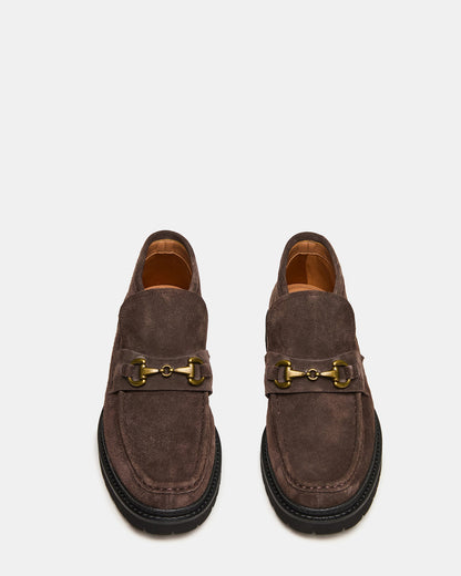DEPUTY Chocolate Brown Suede Horsebit Moc Toe Men's Casual Ankle Boot | Steve Madden