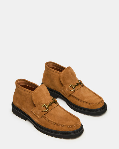 DEPUTY Chestnut Suede Horsebit Moc Toe Men's Casual Ankle Boot | Steve Madden