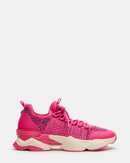 Kids' SOLACE Hot Pink Low-Top Lace-Up Knit Girls' Sneakers | Steve Madden