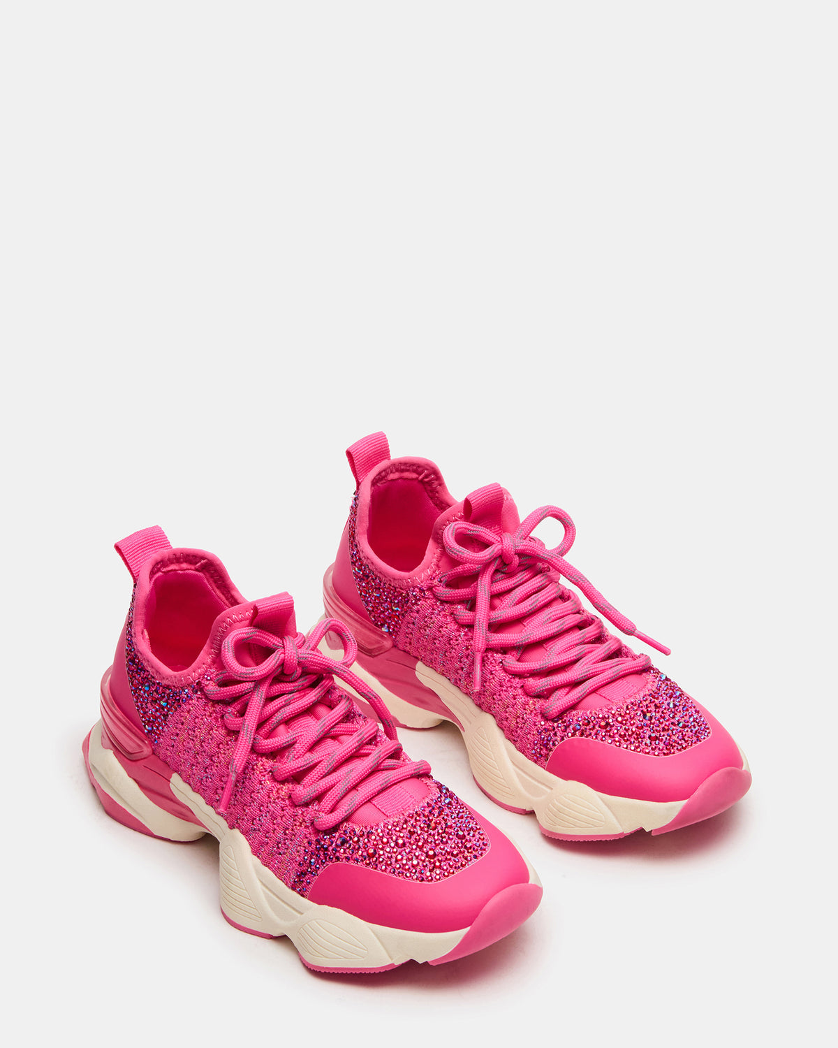 Kids' SOLACE Hot Pink Low-Top Lace-Up Knit Girls' Sneakers | Steve Madden