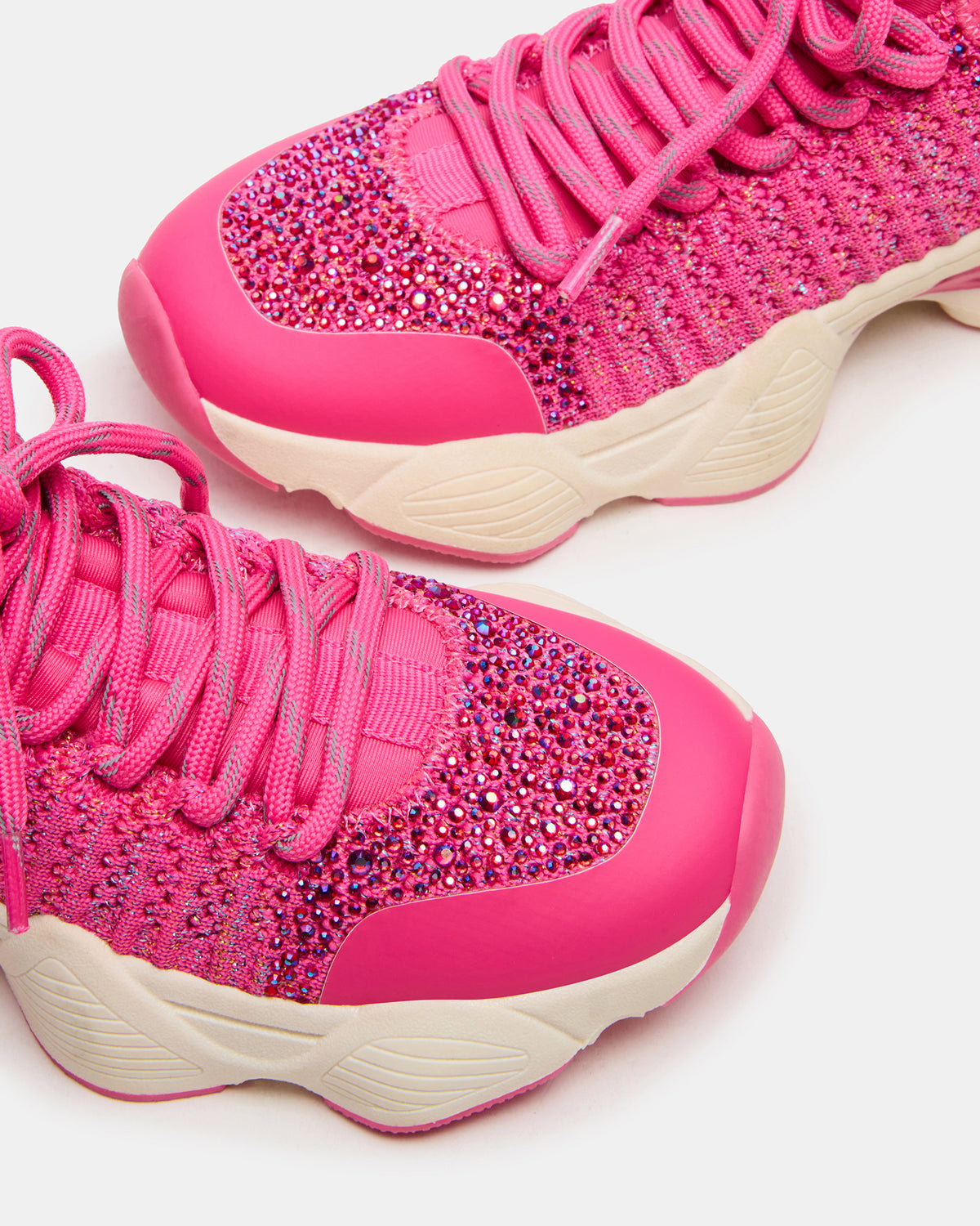 Kids' SOLACE Hot Pink Low-Top Lace-Up Knit Girls' Sneakers | Steve Madden