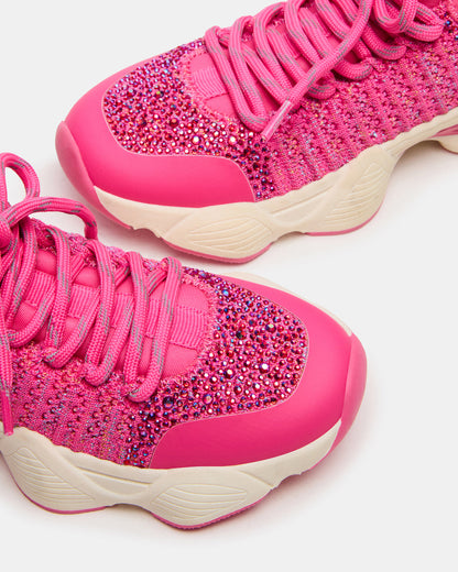 Kids' SOLACE Hot Pink Low-Top Lace-Up Knit Girls' Sneakers | Steve Madden