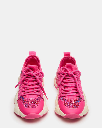 Kids' SOLACE Hot Pink Low-Top Lace-Up Knit Girls' Sneakers | Steve Madden
