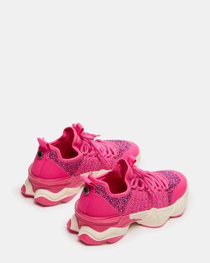 Kids' SOLACE Hot Pink Low-Top Lace-Up Knit Girls' Sneakers | Steve Madden