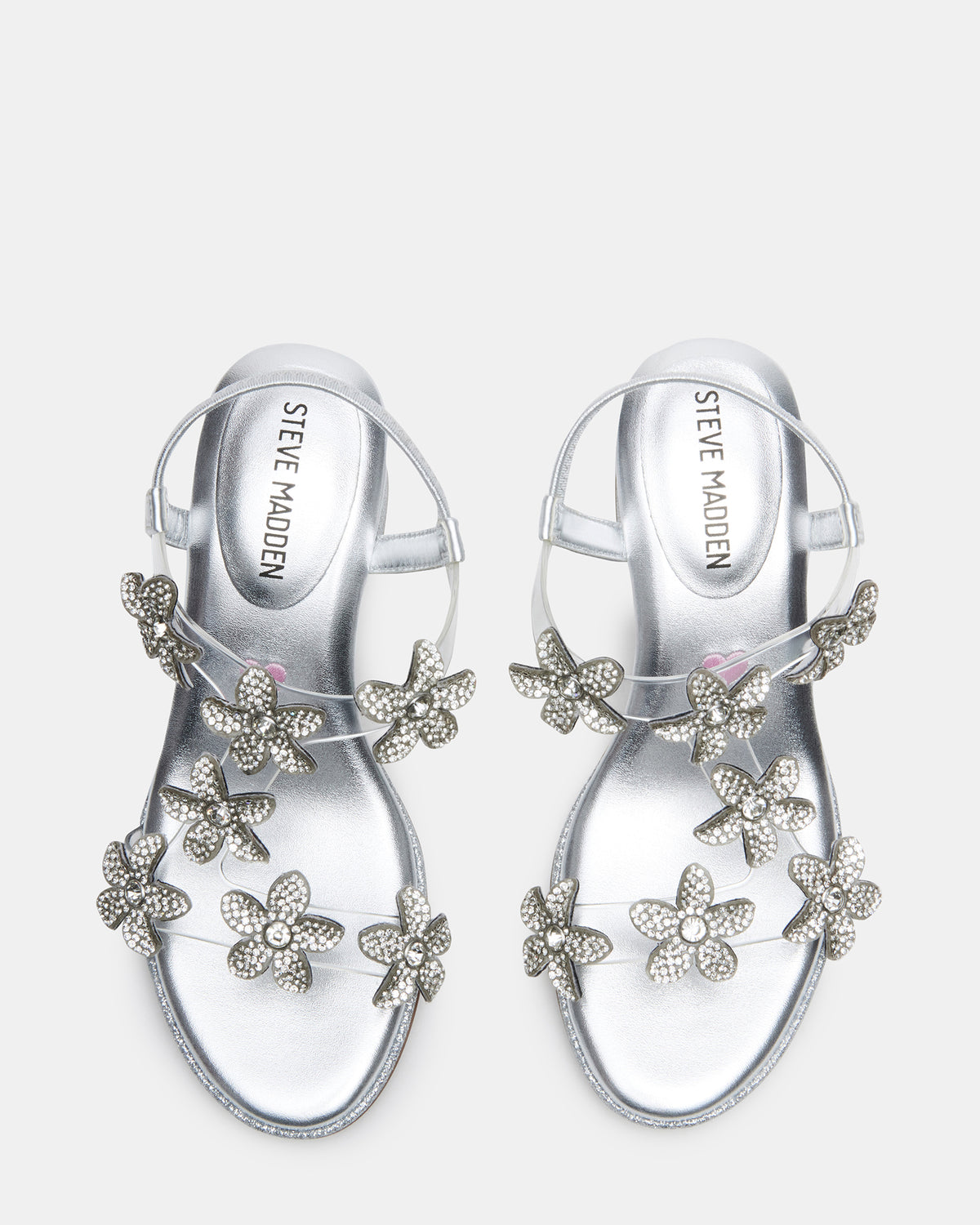 Kids' SAVVY Silver Girls' Strappy Rhinestone Block Heel | Steve Madden