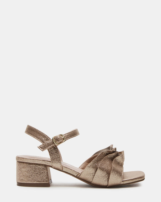 Kids' PRESS Gold Girls' Square-Toe Ruffle Block Heel | Steve Madden