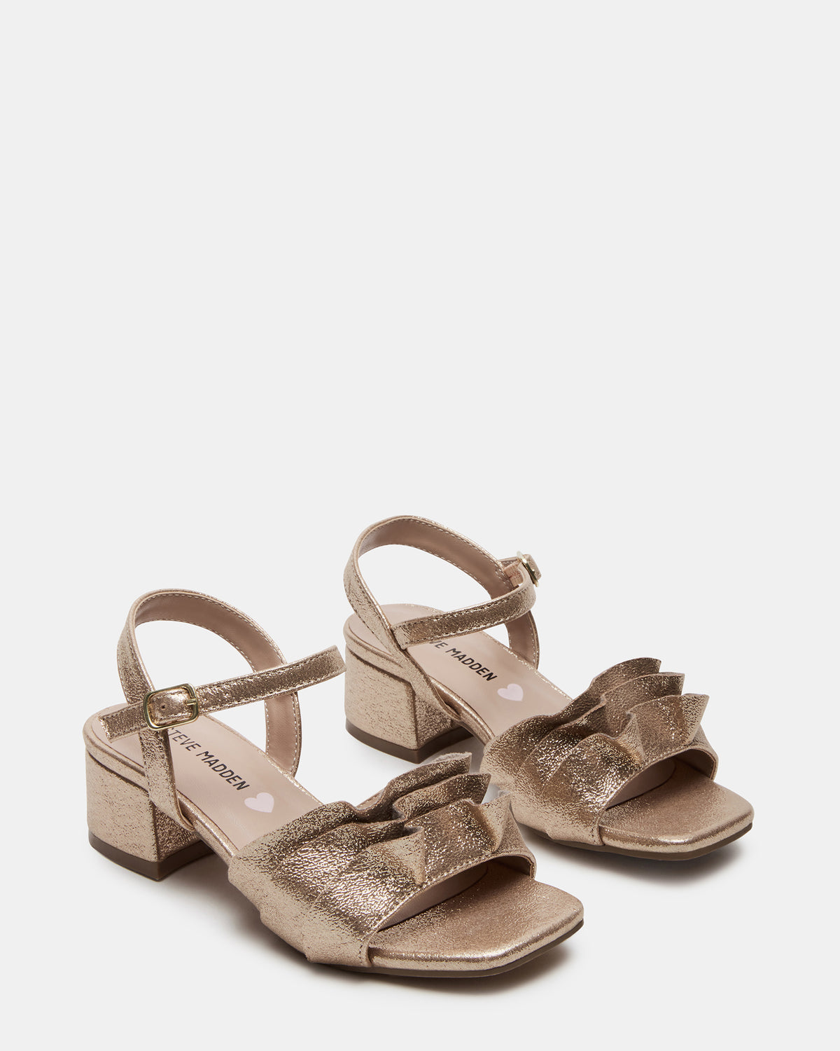 Kids' PRESS Gold Girls' Square-Toe Ruffle Block Heel | Steve Madden