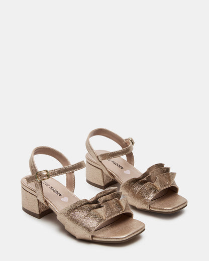 Kids' PRESS Gold Girls' Square-Toe Ruffle Block Heel | Steve Madden