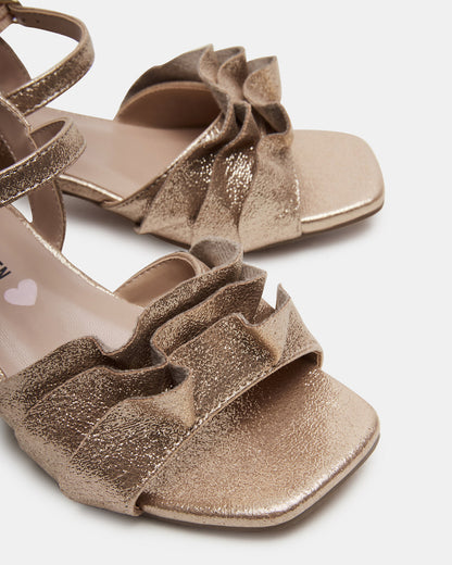 Kids' PRESS Gold Girls' Square-Toe Ruffle Block Heel | Steve Madden