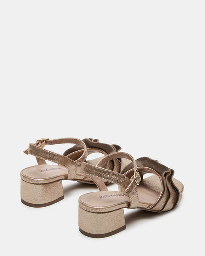 Kids' PRESS Gold Girls' Square-Toe Ruffle Block Heel | Steve Madden