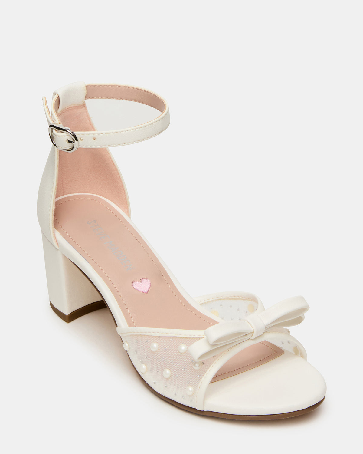 Kids' ADIA White Mesh Block Heel Girls' Heel | Steve Madden