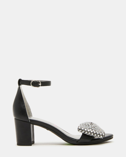 Kids' ABIGAL Black Rhinestone Embellised Block Heel Girls' Heel | Steve Madden