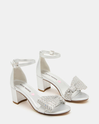 Kids' ABIGAL Silver Rhinestone Embellised Block Heel Girls' Heel | Steve Madden