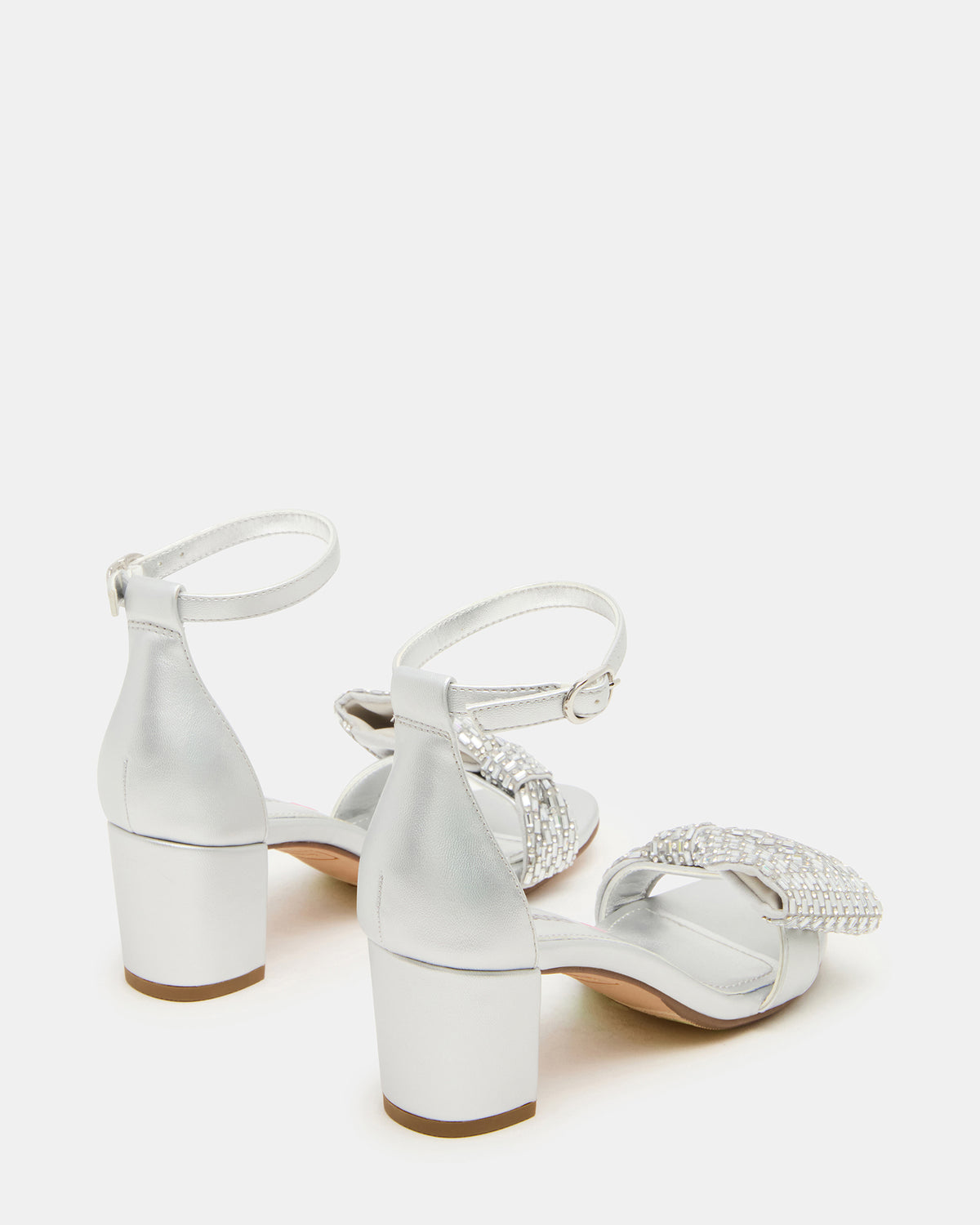 Kids' ABIGAL Silver Rhinestone Embellised Block Heel Girls' Heel | Steve Madden