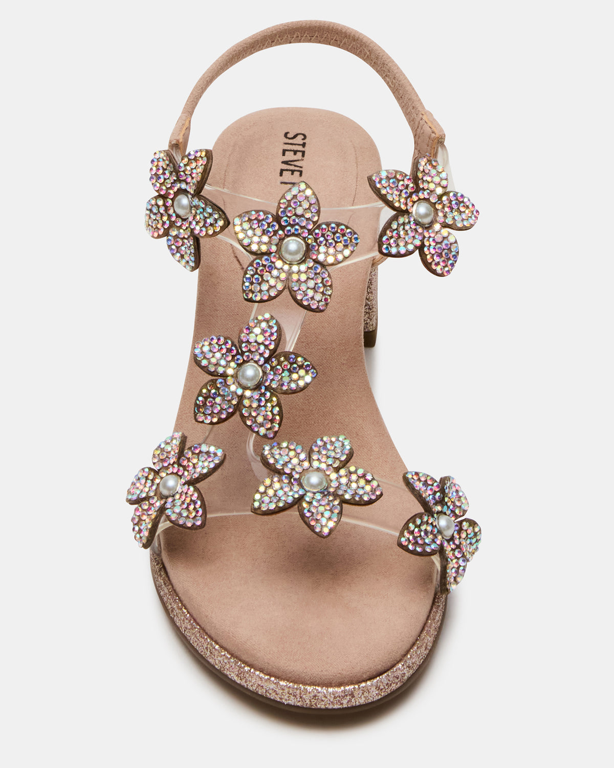 Kids' SAVVY Blush Girls' Strappy Rhinestone Block Heel | Steve Madden