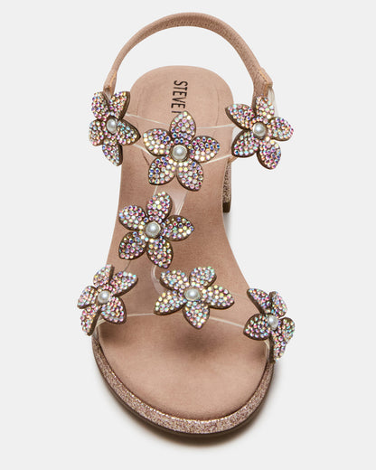 Kids' SAVVY Blush Girls' Strappy Rhinestone Block Heel | Steve Madden