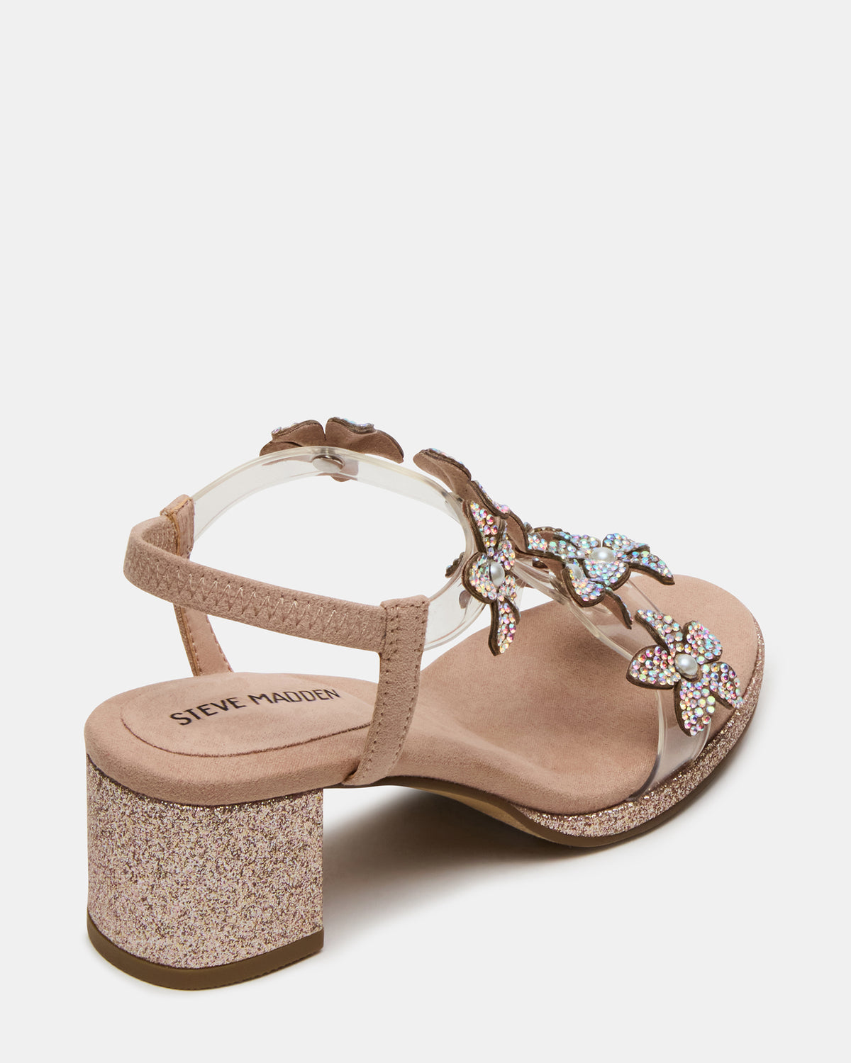 Kids' SAVVY Blush Girls' Strappy Rhinestone Block Heel | Steve Madden