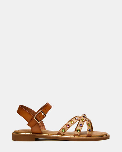 Kids' GILLIAN Cognac Multi Strappy Rhinestone Embellished Girls' Sandal | Steve Madden