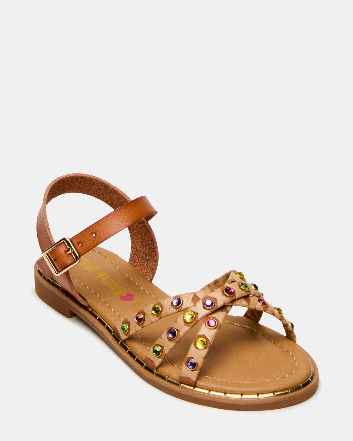Kids' GILLIAN Cognac Multi Strappy Rhinestone Embellished Girls' Sandal | Steve Madden