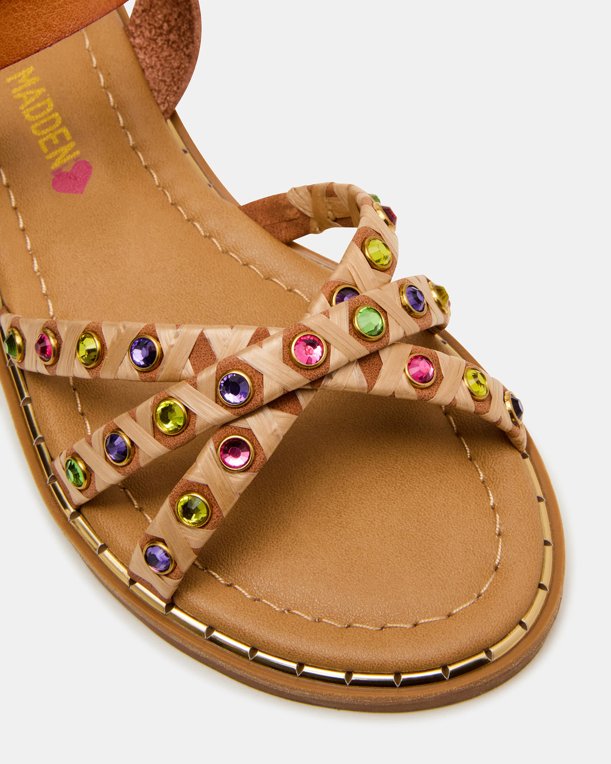 Kids' GILLIAN Cognac Multi Strappy Rhinestone Embellished Girls' Sandal | Steve Madden