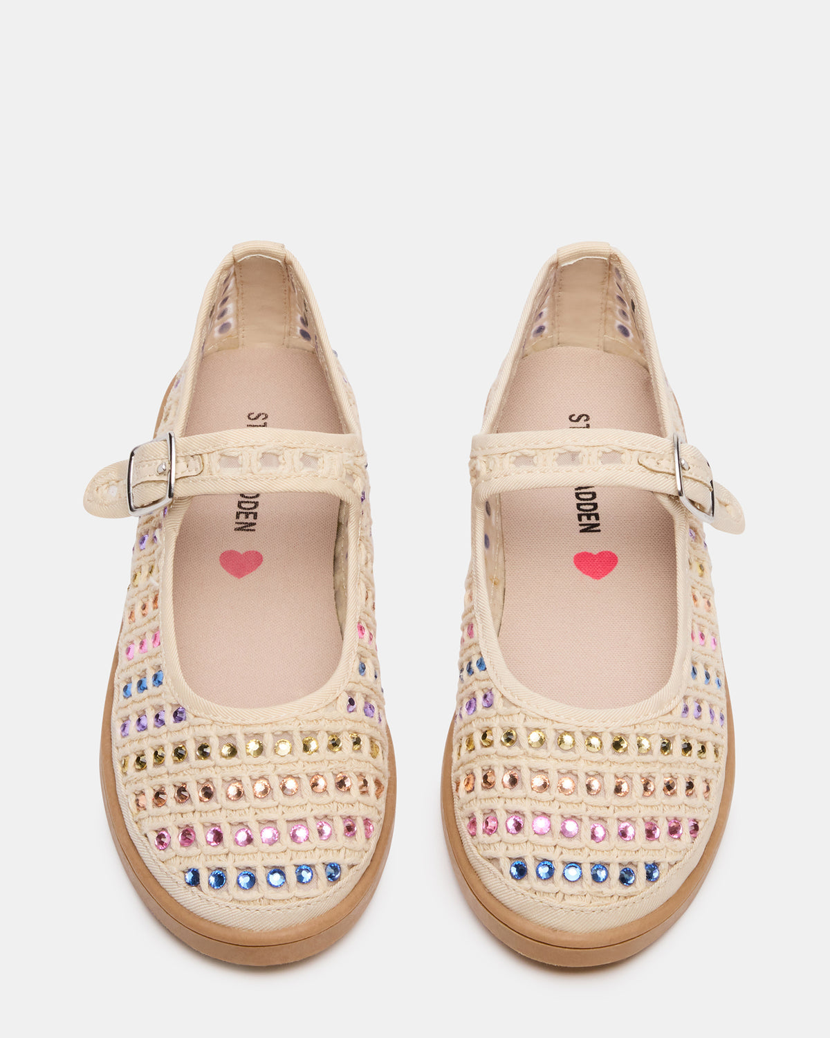 Kids' ROREE Natural Rhinestones Girls' Mary Jane Flats | Steve Madden