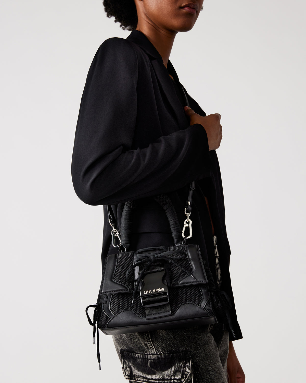 DIEGO Black Women's Handbag with Crossbody Strap | Steve Madden