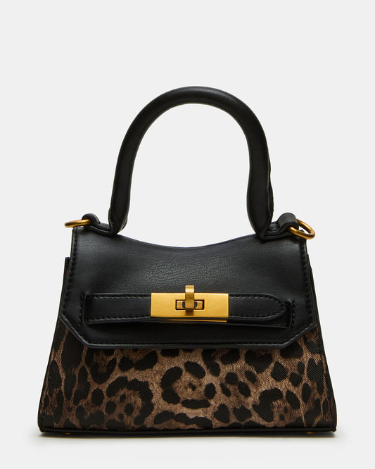 MADLYN Bag Leopard Structured Turn-Lock Closure Top-Handle Crossbody Mini Handbag | Steve Madden