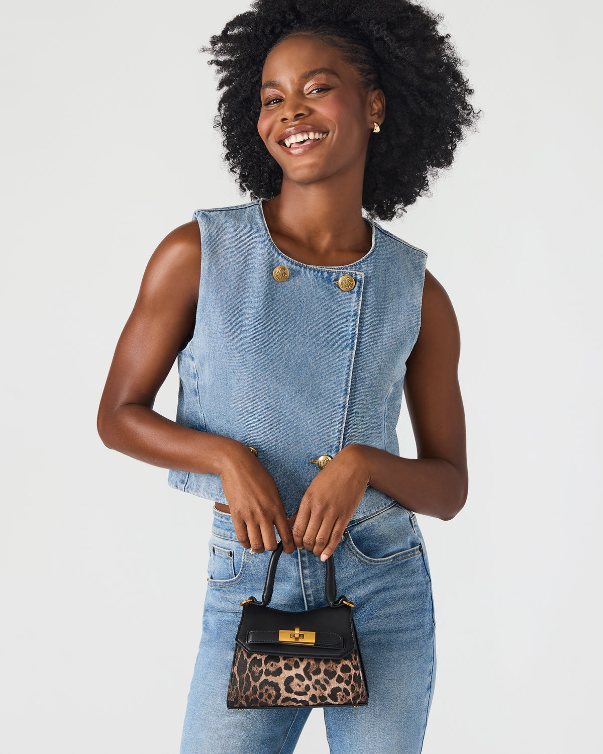 MADLYN Bag Leopard Structured Turn-Lock Closure Top-Handle Crossbody Mini Handbag | Steve Madden