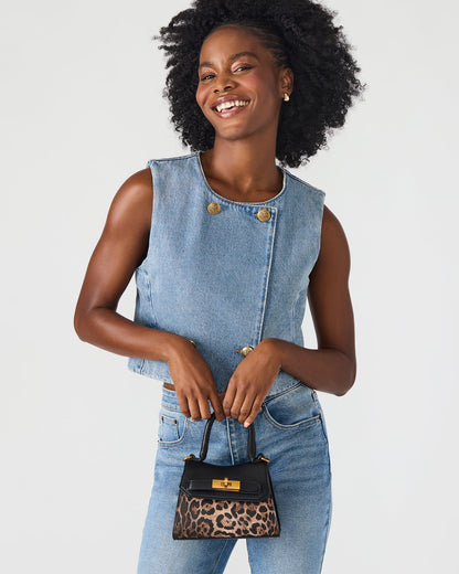 MADLYN Bag Leopard Structured Turn-Lock Closure Top-Handle Crossbody Mini Handbag | Steve Madden
