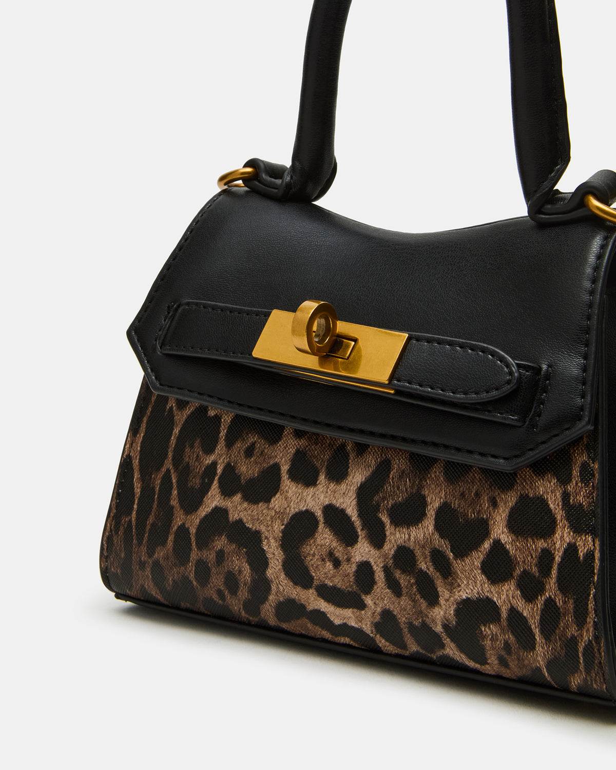 MADLYN Bag Leopard Structured Turn-Lock Closure Top-Handle Crossbody Mini Handbag | Steve Madden