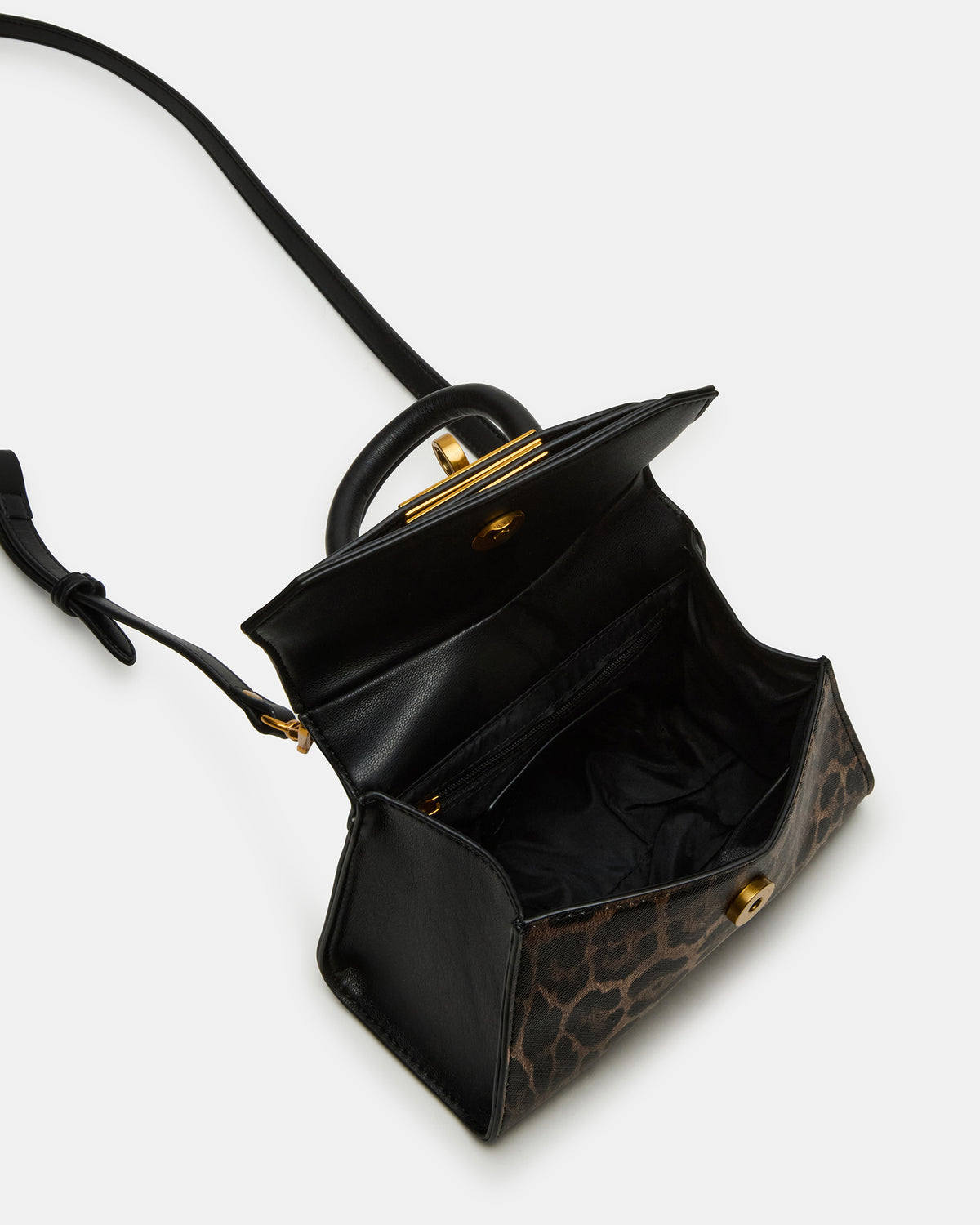 MADLYN Bag Leopard Structured Turn-Lock Closure Top-Handle Crossbody Mini Handbag | Steve Madden