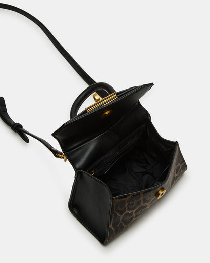 MADLYN Bag Leopard Structured Turn-Lock Closure Top-Handle Crossbody Mini Handbag | Steve Madden