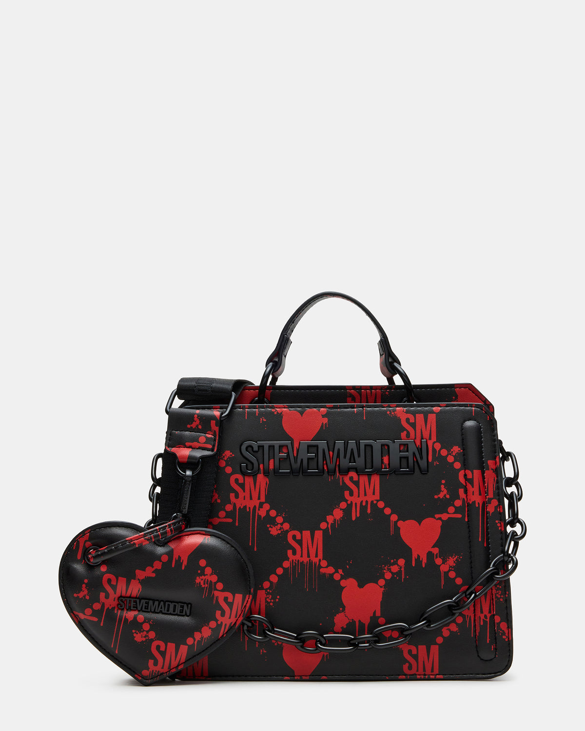 EVELYN Bag Drippy Hearts Black/Red Top Handle Crossbody Bag | Steve Madden