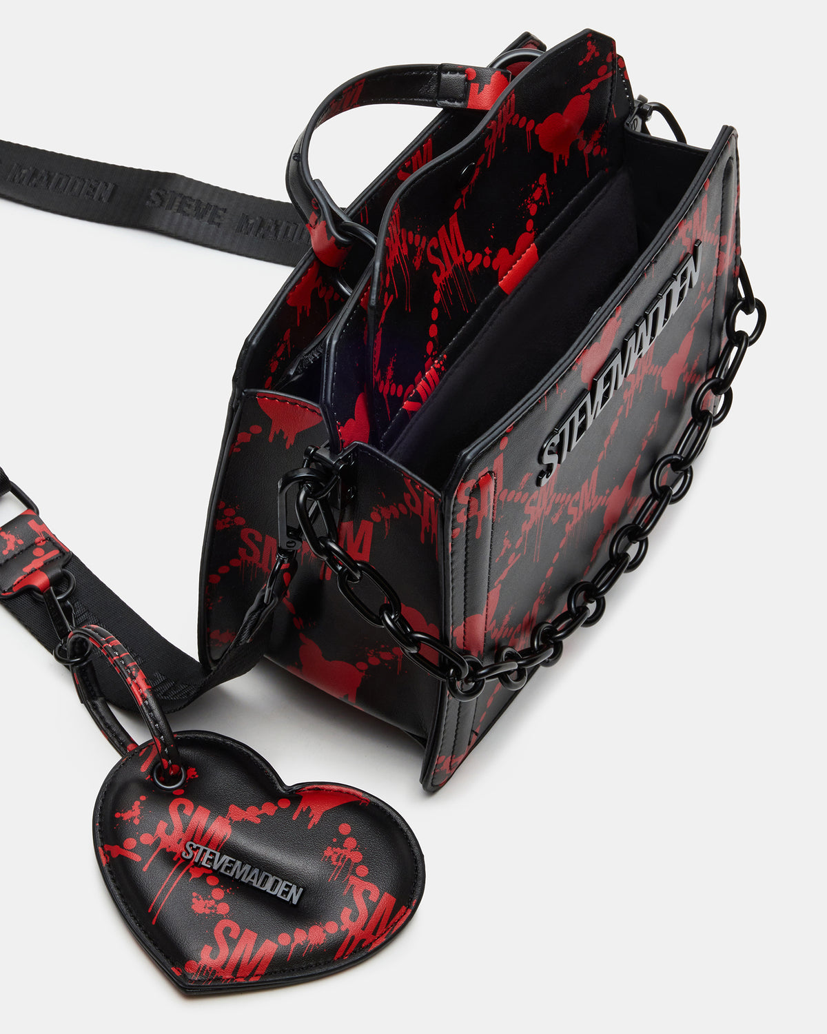 EVELYN Bag Drippy Hearts Black/Red Top Handle Crossbody Bag | Steve Madden