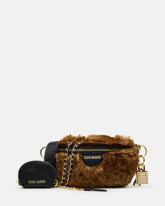 WYLDER Bag Brown Faux Fur Crossbody Women's Belt Handbag | Steve Madden