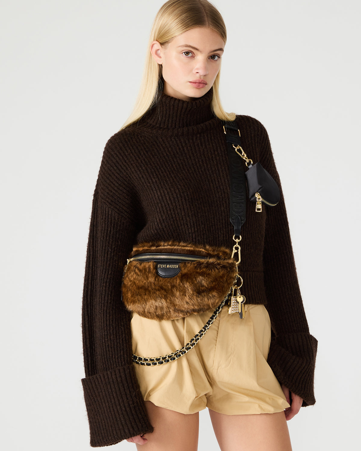 WYLDER Bag Brown Faux Fur Crossbody Women's Belt Handbag | Steve Madden