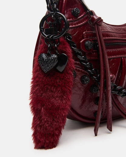 ERIKA Bag Wine Rhinestone Embellished Studded Crinkle Moto Crossbody Handbag | Steve Madden