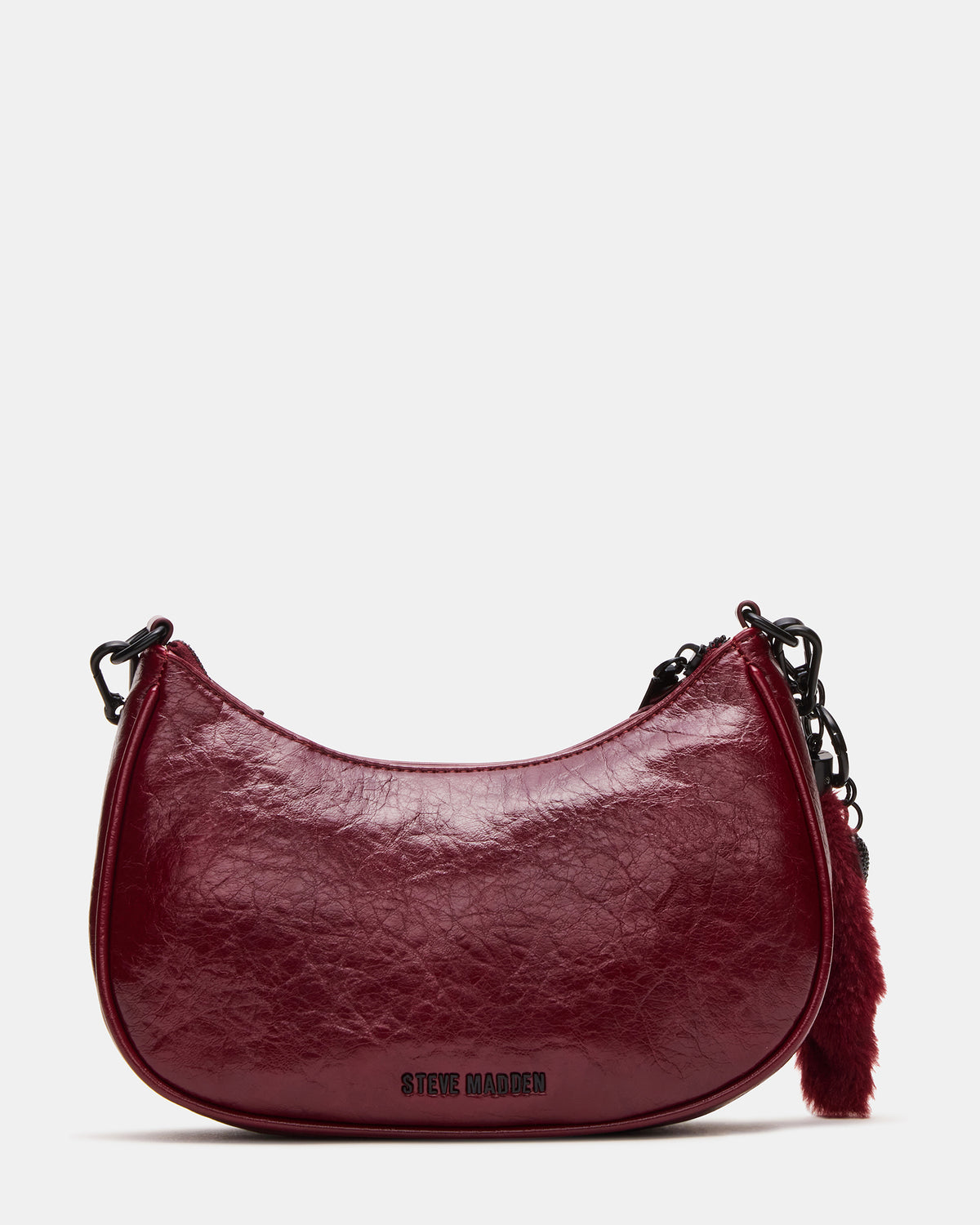 ERIKA Bag Wine Rhinestone Embellished Studded Crinkle Moto Crossbody Handbag | Steve Madden