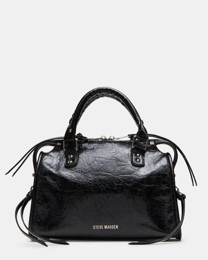 RIGGS Bag Embellished Black Distressed Slouchy Top-Handle Crossbody Satchel Handbag | Steve Madden