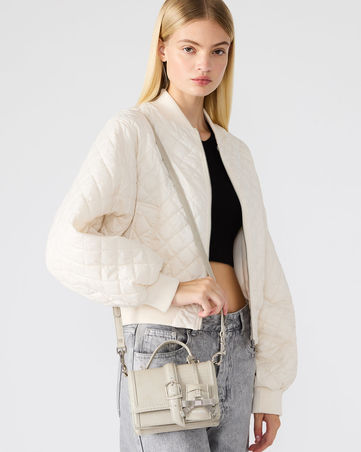CLARK Bag Light Grey Structured Top-Handle Mini Handbag | Steve Madden