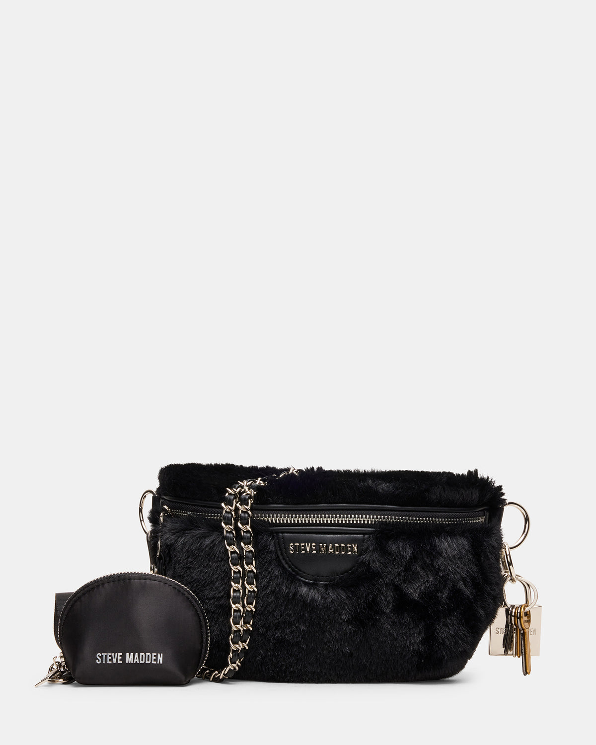 WYLDER Bag Black Faux Fur Crossbody Women's Belt Handbag | Steve Madden