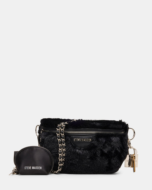 WYLDER Bag Black Faux Fur Crossbody Women's Belt Handbag | Steve Madden