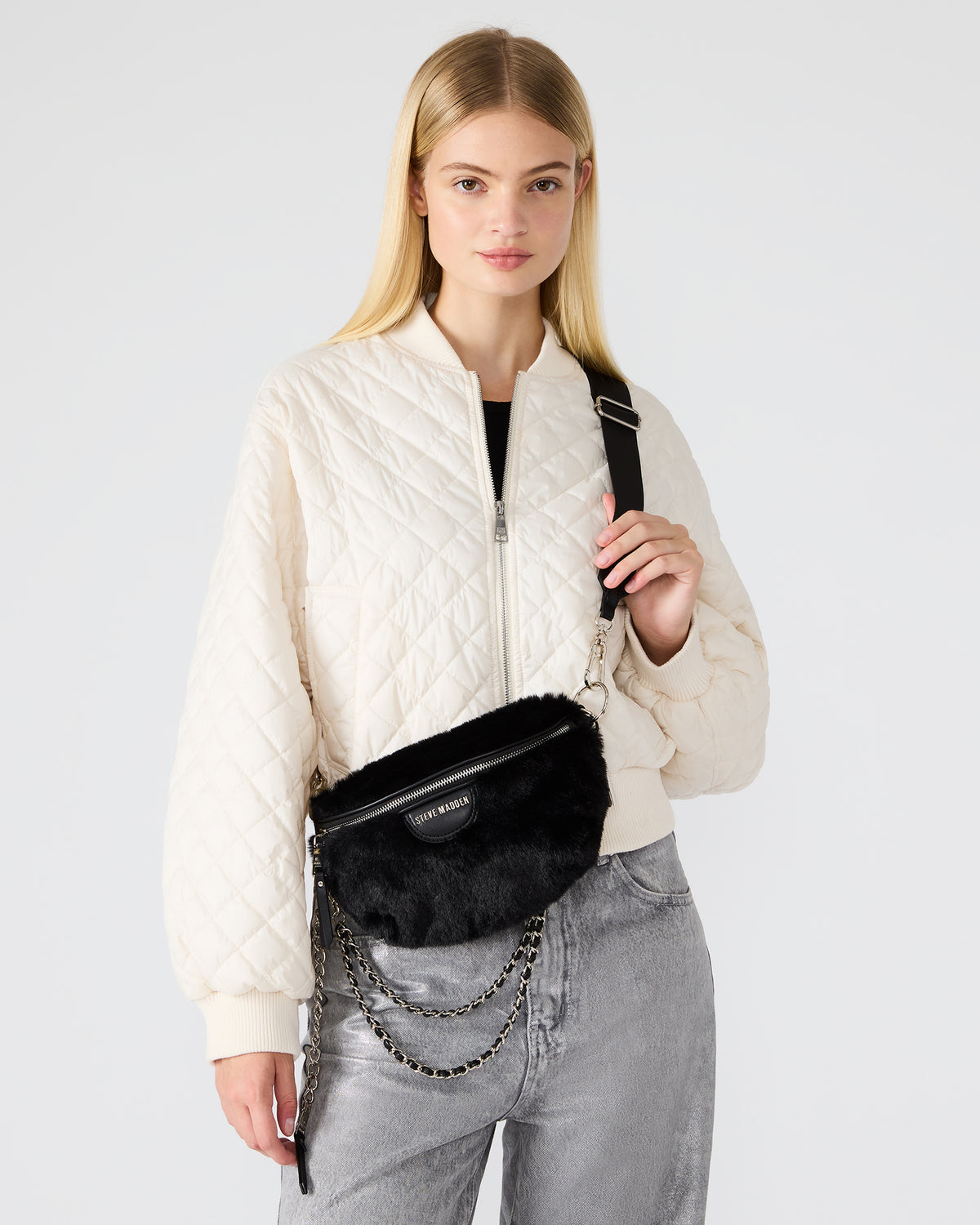 WYLDER Bag Black Faux Fur Crossbody Women's Belt Handbag | Steve Madden