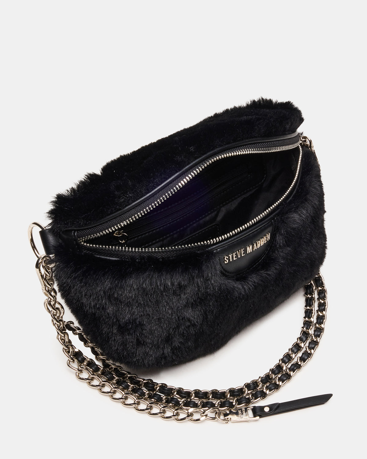 WYLDER Bag Black Faux Fur Crossbody Women's Belt Handbag | Steve Madden