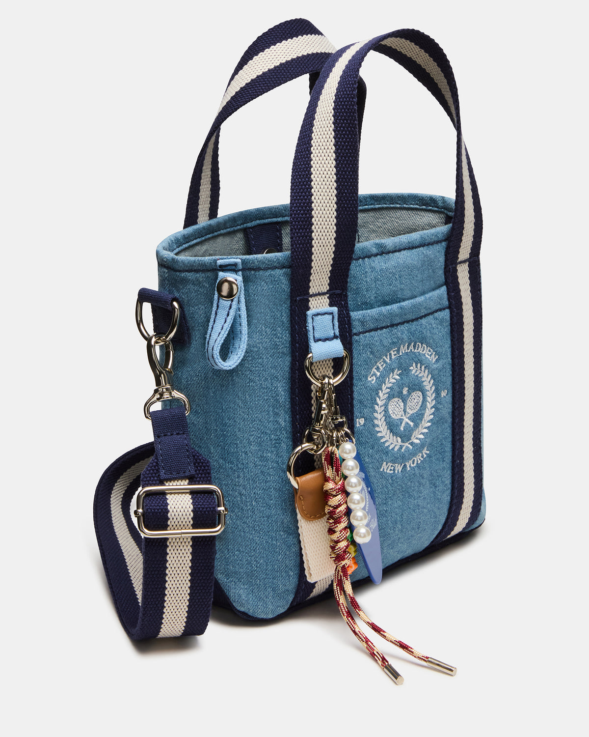 COLLEGE Bag Denim Top-Handle Crossbody Tote Handbag | Steve Madden