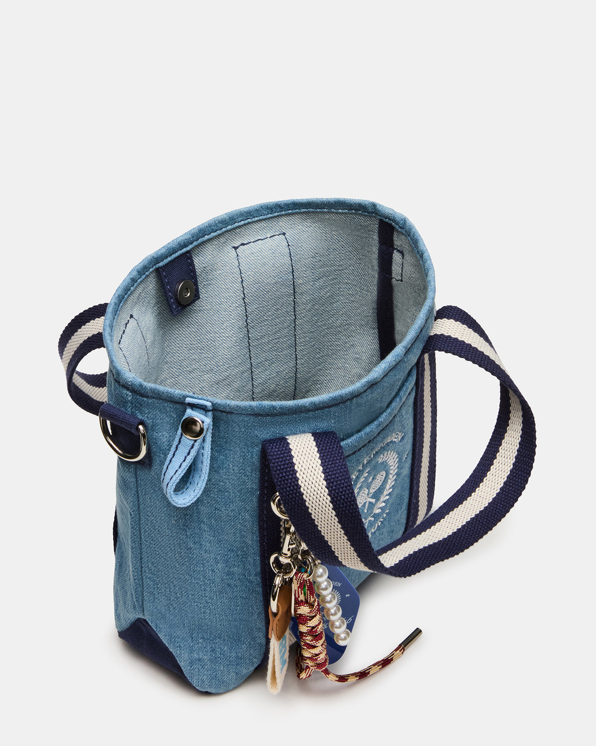 COLLEGE Bag Denim Top-Handle Crossbody Tote Handbag | Steve Madden