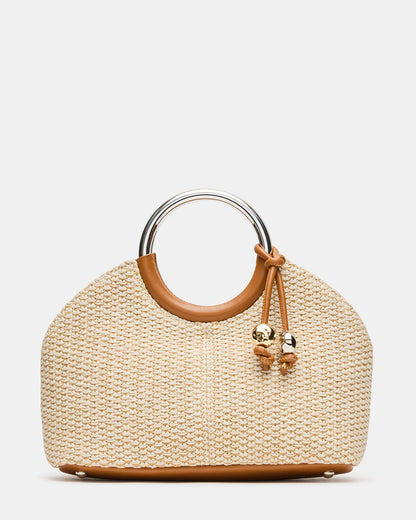 GEENA Straw Bag Light Natural Ring Top-Handle Crossbody Handbag | Steve Madden