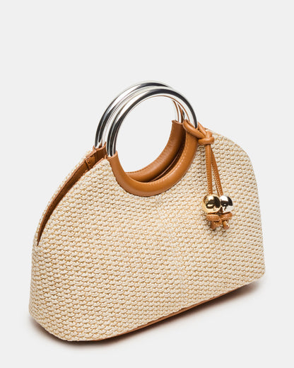GEENA Straw Bag Light Natural Ring Top-Handle Crossbody Handbag | Steve Madden